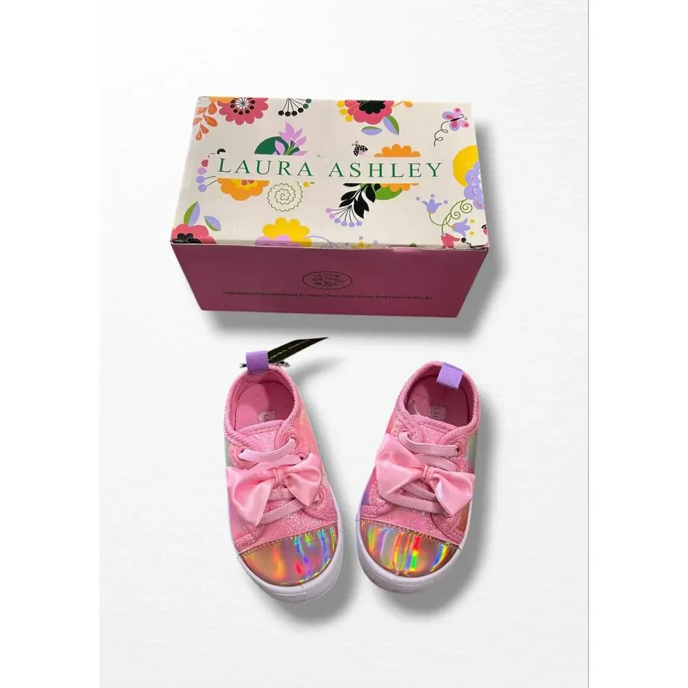 NEW Laura Ashley Pink Multi Canvas Sneakers, Toddler Size 5
